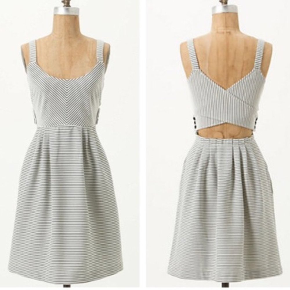 Anthropologie Postmark Rolo Criss Cross Open Back Stripe Dress Fit & Flare sz Sm